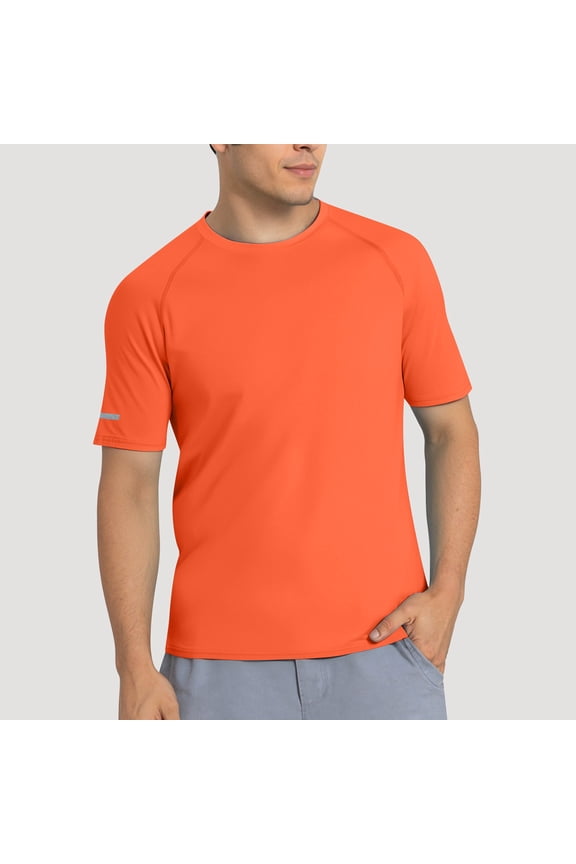 Shirts for Men Solid Color Crew Neck High Performance Short Sleeve Sports Running Gym Workouts Orange Mens T Shirts