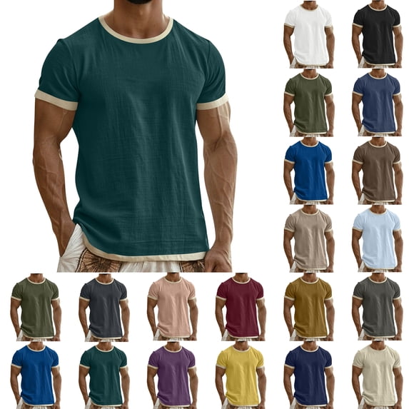 Shirts for Men Solid Color Mens Short Sleeve Shirts Round Neck Button Casual Shirts Sports Mens T Shirts Under $10, Green-M