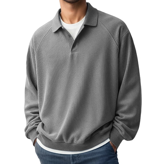 Shirts for Men Solid Color Polo Long Sleeve Spring Shirt Lightweight Casual Turn Down Collar Top Grey XXXXL