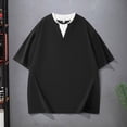 thumbnail image 1 of Shirts for Men Solid Color Short Sleeve Crew Neck Casual Slim Fit Layered Comfortable Summer Tee Home Party Black Mens T Shirts, 1 of 8