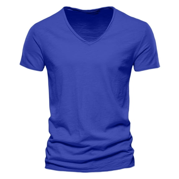 Shirts for Men Solid Color V-Neck Short Sleeve Tee Tops Summer Cotton Casual Relaxed Fit Pullover Tee Shirts