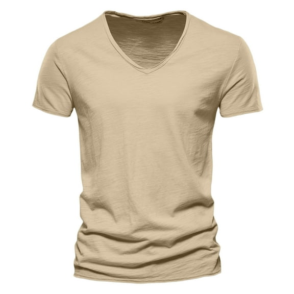 Shirts for Men Solid Color V-Neck Short Sleeve Tee Tops Summer Cotton Casual Relaxed Fit Pullover Tee Shirts