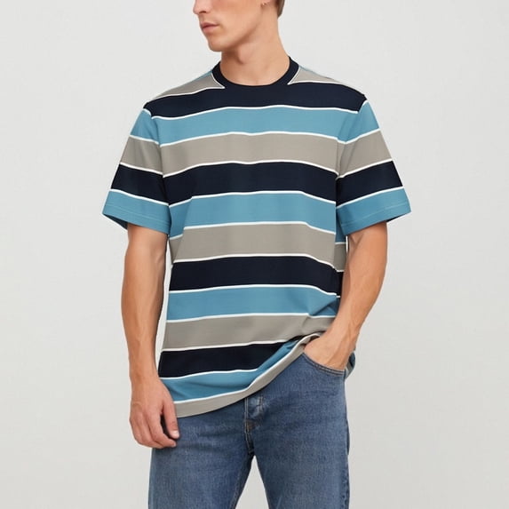 Shirts for Men Stripe Crew Neck Casual Short Sleeve Summer 2025 Lightweight Comfortable Top Blue Tshirts Shirts for Men