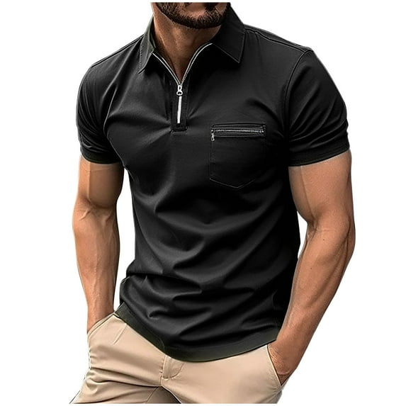 Shirts for Men Stripe Shirt Casual Short Sleeve Zipper Turndown Collar Blouse Shirts Men Shirts Casual