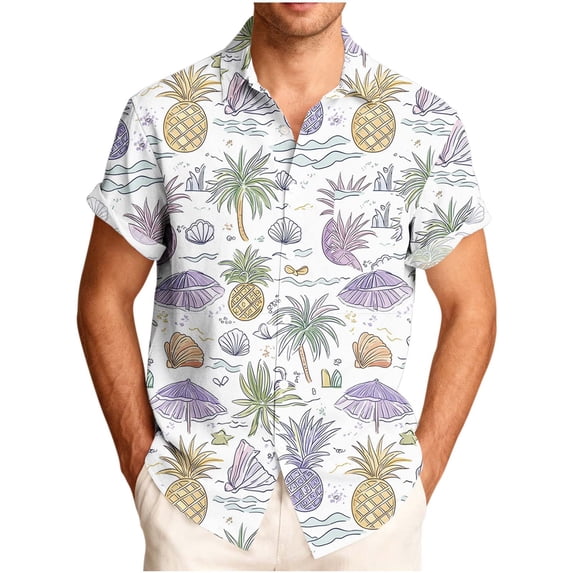 Shirts for Men,Summer Beach Casual Hawaiian Shirt Graphic Print Short Sleeve Button Shirt Tropical Summer Gifts