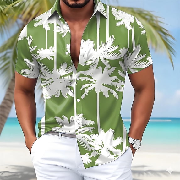 Shirts for Men Summer Beach Short Sleeve Tropical Button Down Collar Loose Fit Relaxed Fit Green Shirts XXXXL
