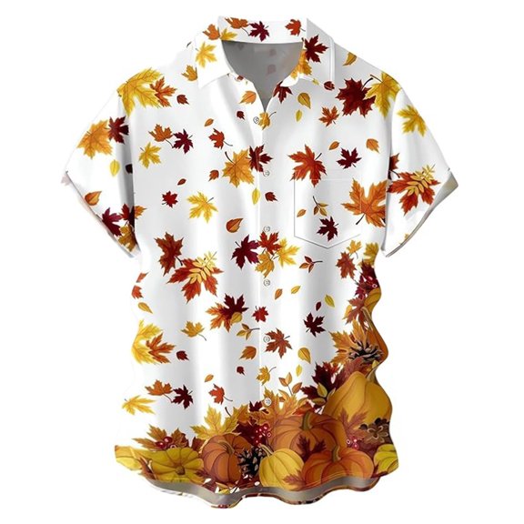 Shirts for Men Thanksgiving Print Short Sleeve Button Down Lapel Tops Casual Comfortable Versatile Mens Shirts YW3 XXXL