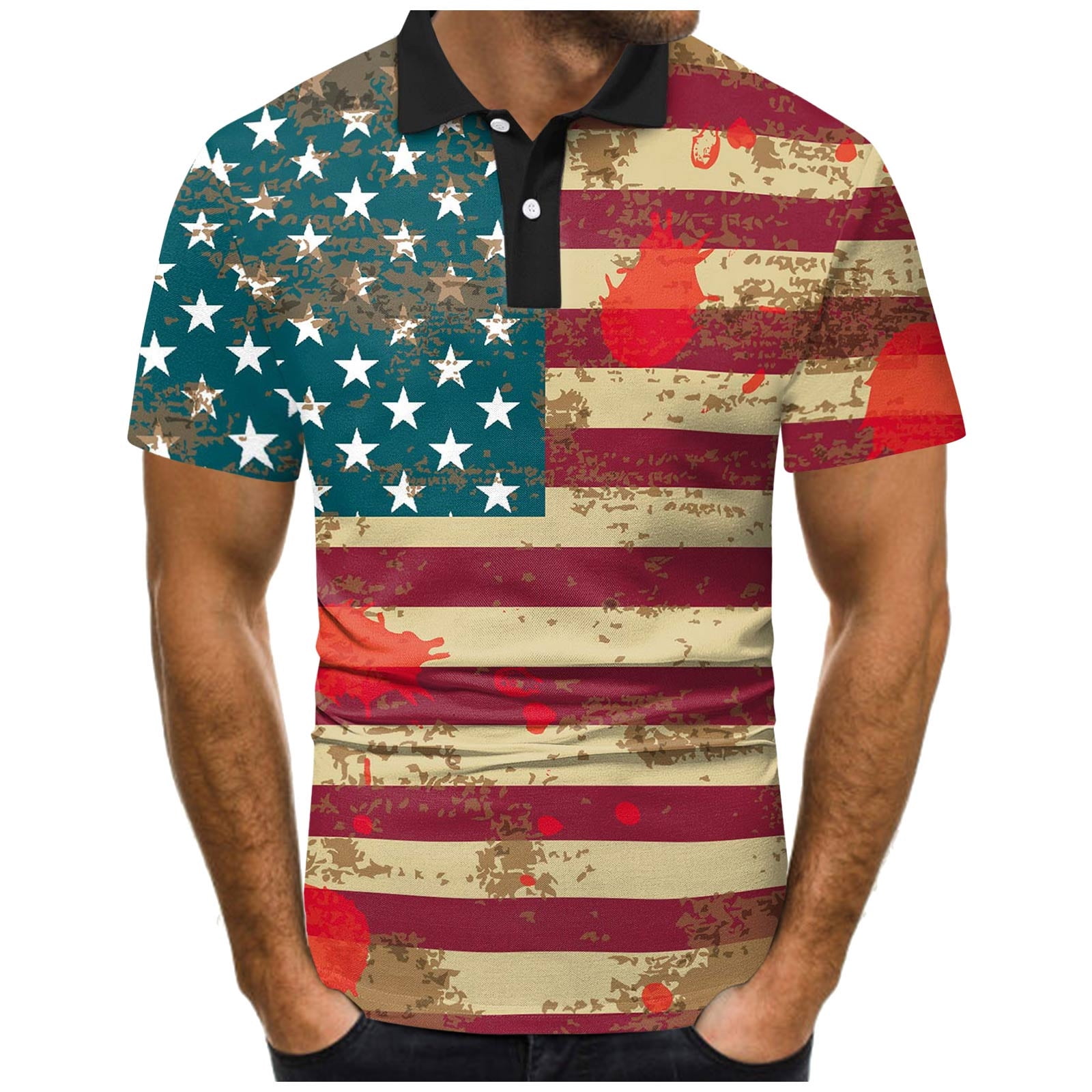 Shirts for Men,USA Flag Shirt Short Sleeve 4th of July Button Up Shirts ...