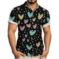 thumbnail image 1 of Shirts for Men Valentine's Day Print Short Sleeve Button Down Casual T-Shirt Sky Blue XXL, 1 of 6