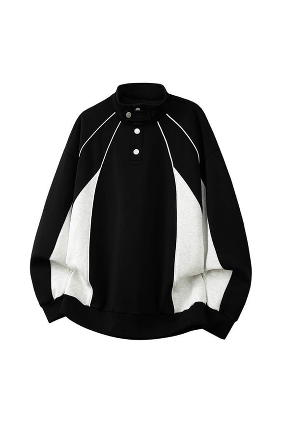 Shirts for Men, Varsity Jacket for Men 2025 Contrast Color Preppy Style Pullover Button Up Stand Collar Sweatshirt Top