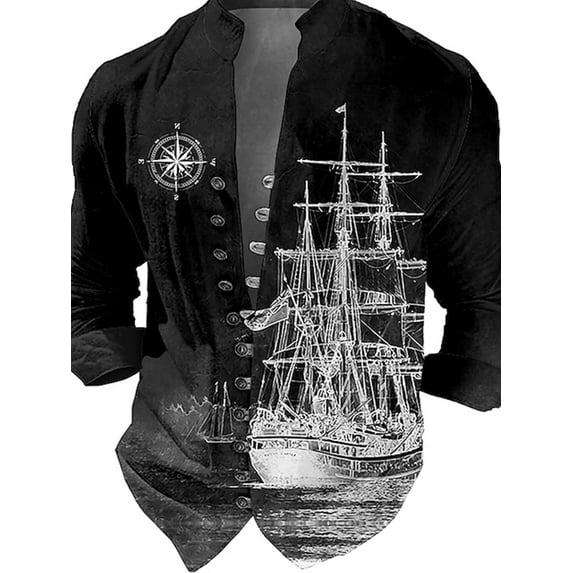 Shirts for Men Vintage Long Sleeve Button Banded Collar Fit Lightweight Tops Henley Shirts Blue XXL