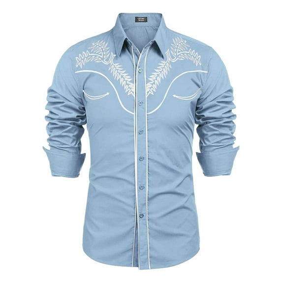 Shirts for Men Western Denim Casual Long Sleeve Button Cotton T-Shirts for Men