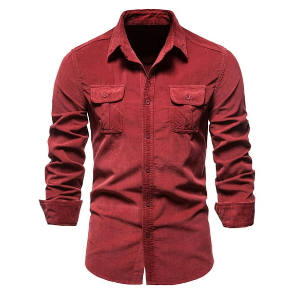 Shirts for Men Winter Fall Long Sleeve Fashionable Simple Corduroy Business Slim Fit Solid Color Cardigan Shirt Casual T-shirt Tops