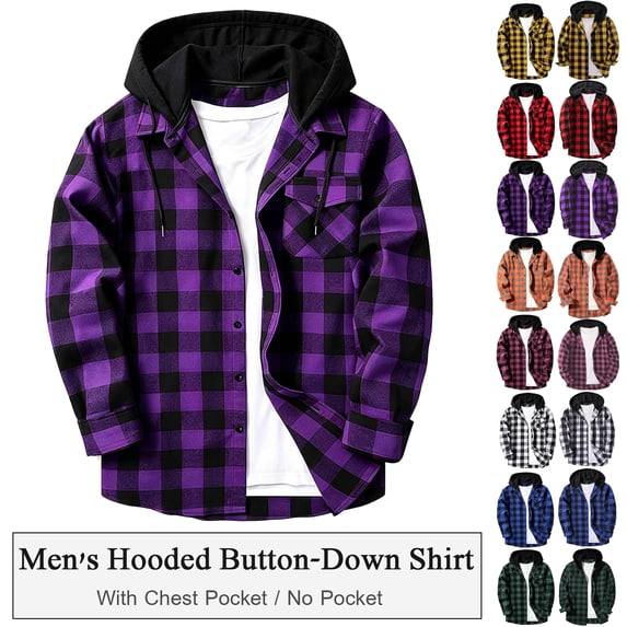 Shirts for Men Xunlbb Men's Plaid Flannel Long Sleeve Shirt - Button Down Collar Casual Top with Chest Pocket, Size S-2XL