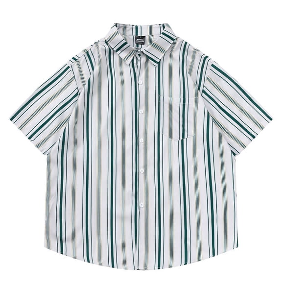 Shirts for Men, Xunlbb Retro Vertical Striped Short Sleeved Shirt Loose And Versatile Casual Short Sleeved Collar Top/shirt on Clearance