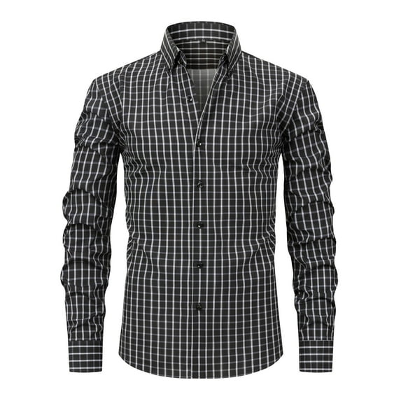 Shirts for Men formal Striped Slim Fit Lightweight Long Sleee Button Down Lapel Stretch Blouses Business Comfortable Mens Dress Shirts Black XL