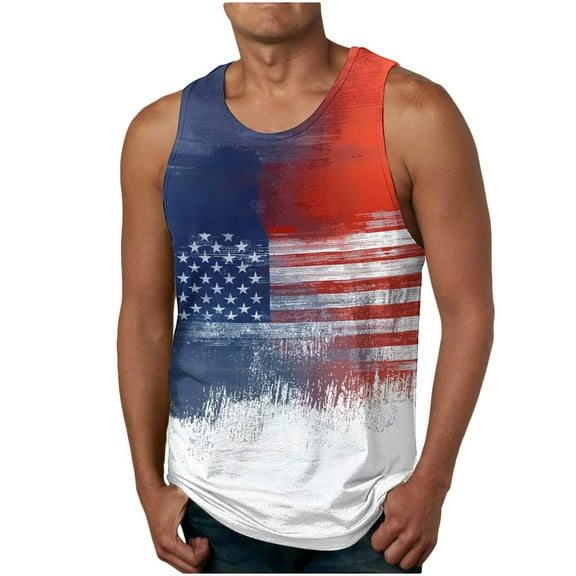 Shirts for Men under $5 Independence Day Sleeveless Printing Pullover Round Neck Casual Sports Tank Red XXL
