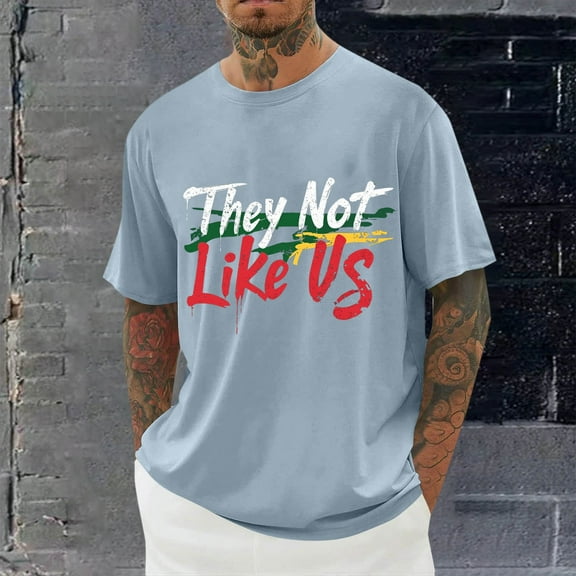 Shirts for Men under $5 Short Sleeve Round-Neck Printing Casual Shirts Light Blue L