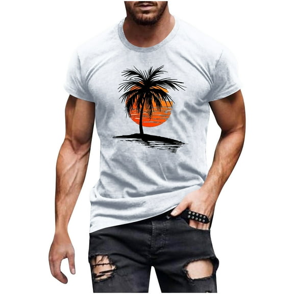 Shirts for Men under $5 Short Sleeved Round Neck Casual Printed Shirt