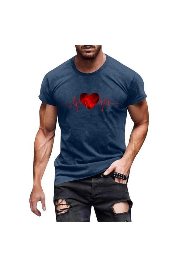 Shirts for Men under $5 Short Sleeved Round Neck Casual Printed Shirt
