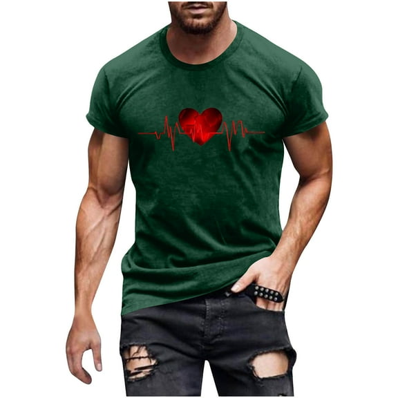 Shirts for Men under $5 Short Sleeved Round Neck Casual Printed Shirt