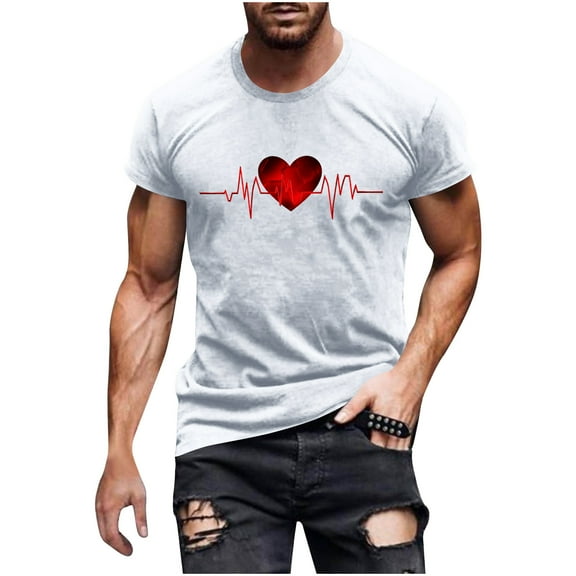 Shirts for Men under $5 Short Sleeved Round Neck Casual Printed Shirt