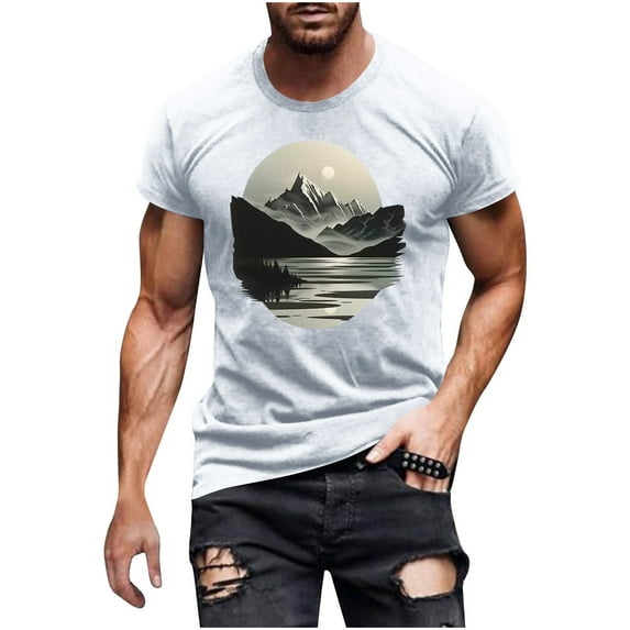 Shirts for Men under $5 Short Sleeved Round Neck Casual Printed Shirt