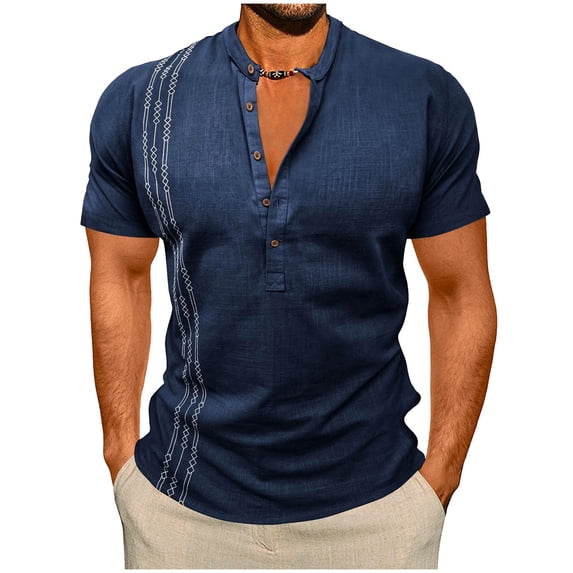 Shirts for Men with Design,Linen Shirts for Men Short Sleeve Henley Shirts V Neck T-Shirts Vintage Breathable Casual Travel Summer Beach Tee