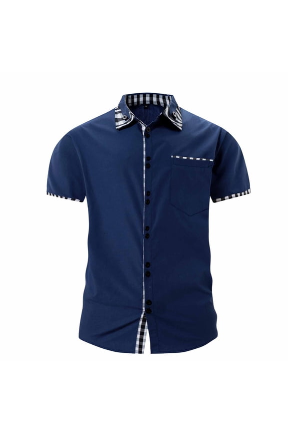 Shirts for Mens Fall Summer Short Sleeve Collared Turtle Neck Brunch Plaid Tops Blouses Shirts Man Button 2026 Soft Comfy Clothes Trendy M