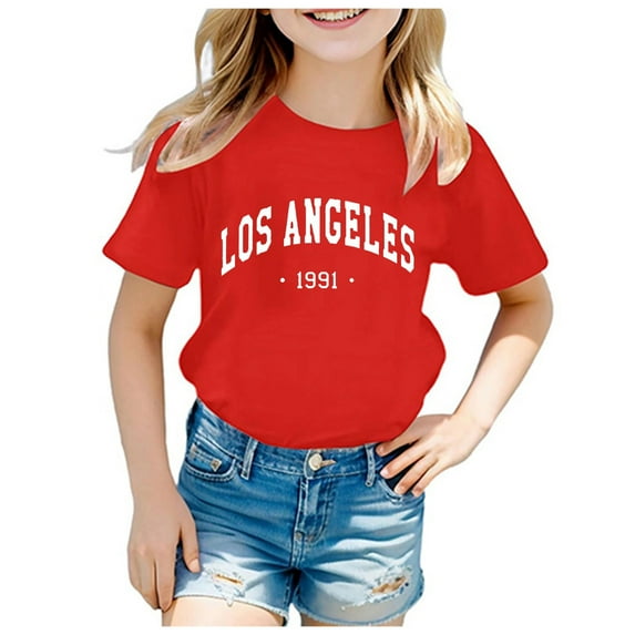 Shirts for Teen Kids Boys Girls Casual Crew Neck Short Sleeve Letter Graphic Print T-Shirt, Y2K Fashion Pullover Top