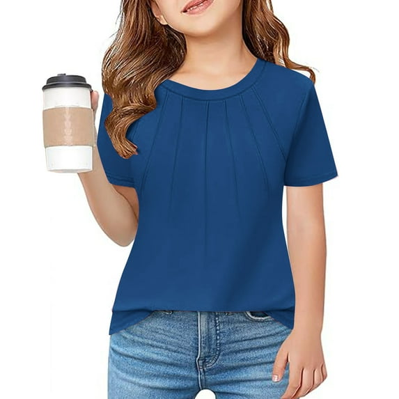Shirts for Teens Girls Aesthetic Girls Round Neck Blouse Short Sleeve Tops for Girls Solid Color Tees for Girls Top for Girls
