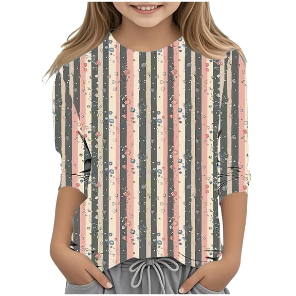 Shirts for Teens Girls Colorful Print Tee Shirt Plus Size Summer Shirt 3/4 Sleeve Trendy Top