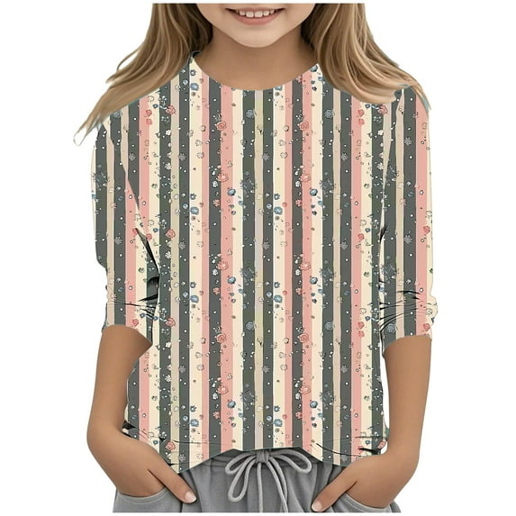 Shirts for Teens Girls Colorful Print Tee Shirt Plus Size Summer Shirt 3/4 Sleeve Trendy Top