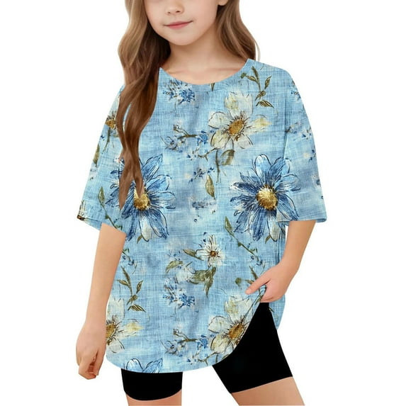Shirts for Teens Girls Y2k Round Neck Tops for Teen Girls Short Sleeve Tops for Teens Floral Print Top Plus Size Girls Tops Size 10-12 my order