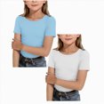 thumbnail image 1 of Shirts for Teens Y2K Girls Short Sleeve T Shirts Kids Summer Crewneck Tops Curved Hem Tees 5-14 Years, 1 of 1