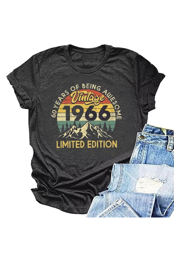 Shirts for Women 1966 Vintage Short Sleeve Spring Y2K Loose Summer Fashion Tops Crewneck Basic Casual Tees