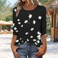 thumbnail image 1 of Shirts for Women 3/4 Sleeve Button Printed T-shirt Casual Loose Top Black XL, 1 of 6