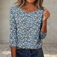 thumbnail image 1 of Shirts for Women 3/4 Sleeve Printing Round Neck Casual Loose T-shirt Blouses Blue,Womens Tops, 1 of 6