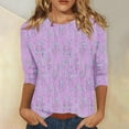 thumbnail image 1 of Shirts for Women 3/4 Sleeve Round Neck Casual Print T-shirt Purple M, 1 of 5