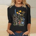 thumbnail image 1 of Shirts for Women 3/4 Sleeve Round Neck Printed T-shirt Pullover Blouse Black XL, 1 of 4