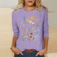 thumbnail image 1 of Shirts for Women 3/4 Sleeve Round Neck Printed T-shirt Pullover Blouse Purple XL, 1 of 4