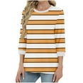 thumbnail image 1 of Shirts for Women 3/4 Sleeve Stripe Print Color Round-neck Pullover Blouses Orange,Womens Tops, 1 of 5