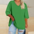 thumbnail image 1 of Shirts for Women 3/4 Sleeve V-neck Oversized Solid Summer Base Sports T-shirt Green XXXXL, 1 of 5