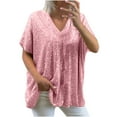 thumbnail image 1 of Shirts for Women,Blouses for Women,Short Sleeve Sequins Loose Polluer Solid V-Neck Blouse Shirt,Short Sleeve Shirts for Women, 1 of 5