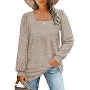 ROSVIGOR Shirts for Women Casual Blouses Womens Square Neck Puff long Sleeve Sweatshirts for Legging