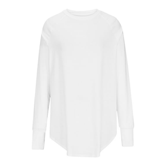 Shirts for Women Casual Crew Neck Long Sleeve Loose Solid Tees Tops for Women Trendy White L