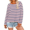 thumbnail image 1 of Shirts for Women Casual Tops Long Sleeve Crew Neck Loose Color Block Striped Shirt Top Pullover 2024 Fall Clothes, 1 of 5