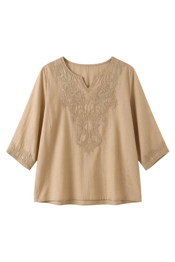 Shirts for Women Casual Tops for Women Embroidered Shirt Loose Fit Casual Tunic Top Comfortable Blouse for Everyday Wear