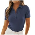 thumbnail image 1 of Shirts for Women Casual V Neck Business Work Button Down Short Sleeve Ribbed Knit Shirts Summer Tops for Women Navy S, 1 of 7