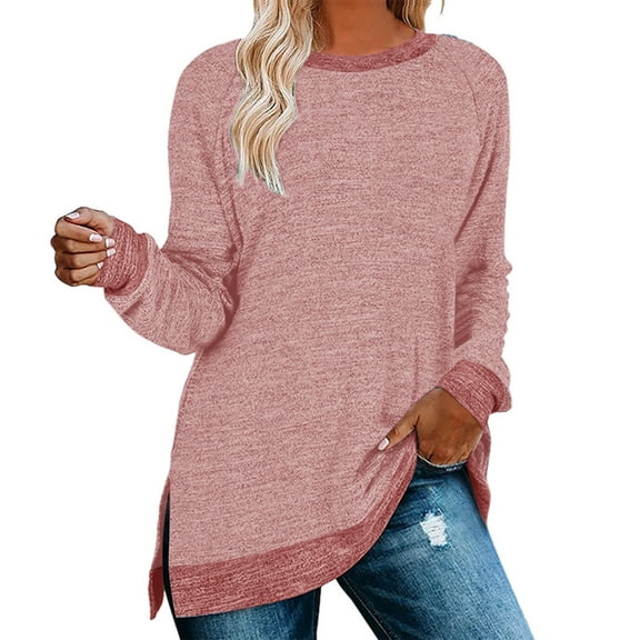 Shirts for Women Clothing Long Sleeve Round Neck Split Top Loose Casual Pullover Top Shirt